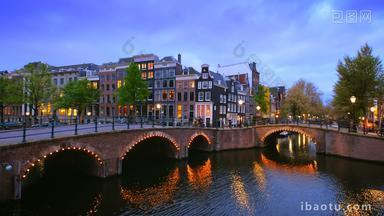 桥晚上荷兰城市景观